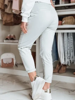 Spodnie Damskie>Dstreet Spodnie damskie chinosy z paskiem MODELA jasnoszare UY2564