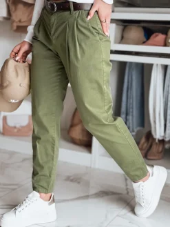 Spodnie Damskie>Dstreet Spodnie damskie chinosy z paskiem MODELA khaki UY2572