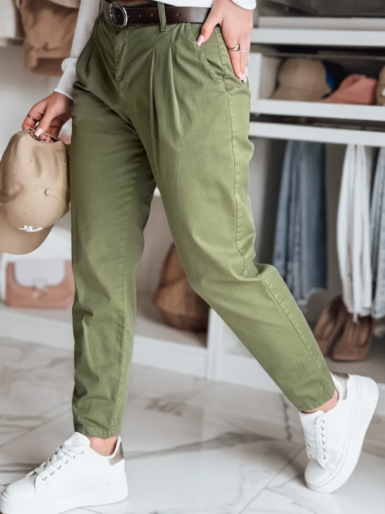 Spodnie Damskie>Dstreet Spodnie damskie chinosy z paskiem MODELA khaki UY2572