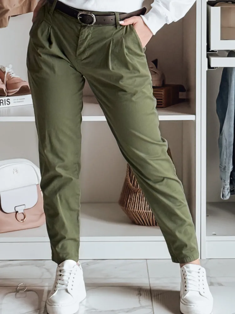 Spodnie Damskie>Dstreet Spodnie damskie chinosy z paskiem MODELA khaki UY2572