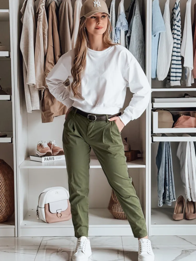 Spodnie Damskie>Dstreet Spodnie damskie chinosy z paskiem MODELA khaki UY2572