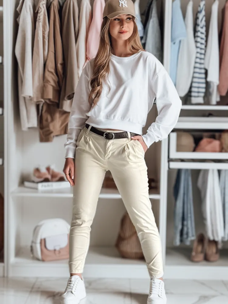 Spodnie Damskie>Dstreet Spodnie damskie chinosy z paskiem MODELA jasnobeżowe UY2570