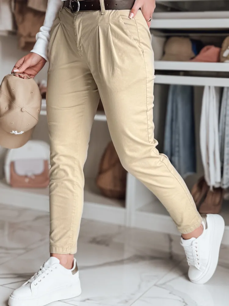 Spodnie Damskie>Dstreet Spodnie damskie chinosy z paskiem MODELA ciemnobeżowe UY2571