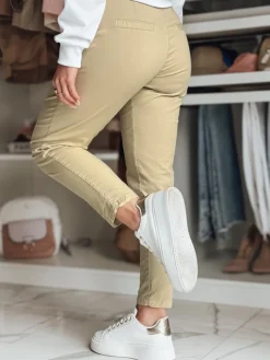 Spodnie Damskie>Dstreet Spodnie damskie chinosy z paskiem MODELA ciemnobeżowe UY2571