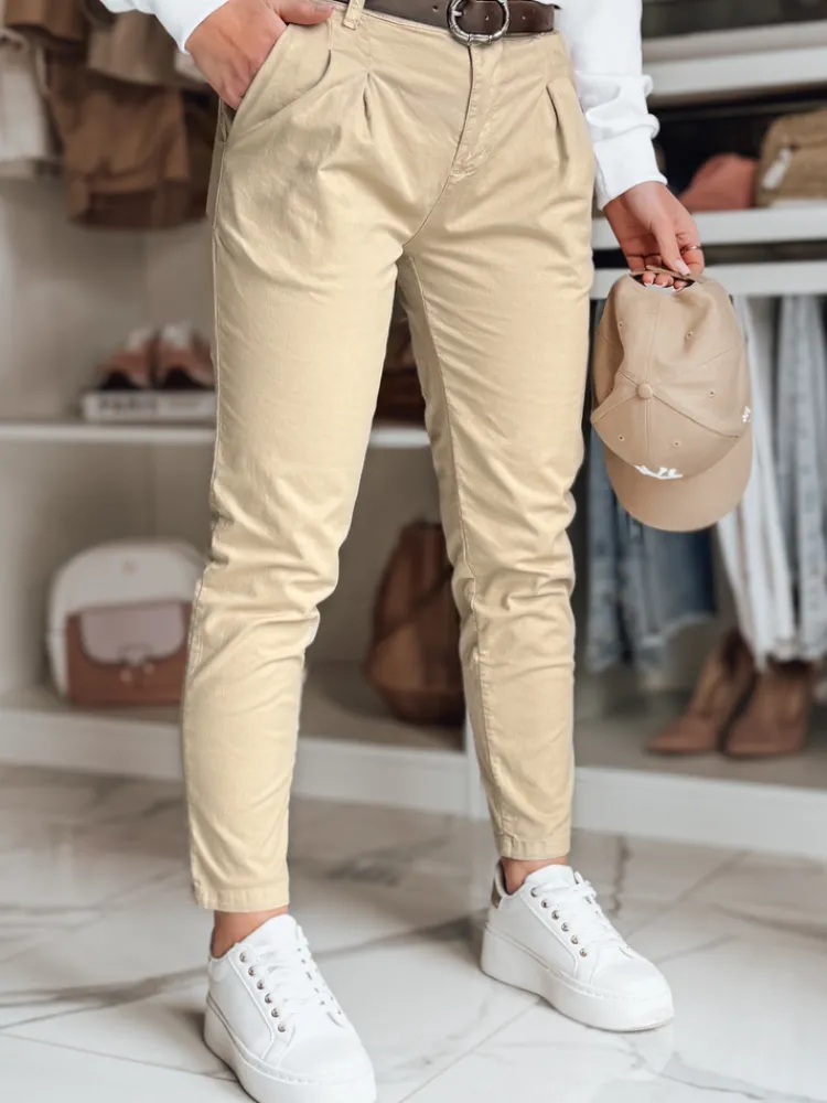 Spodnie Damskie>Dstreet Spodnie damskie chinosy z paskiem MODELA ciemnobeżowe UY2571