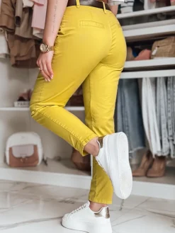 Spodnie Damskie>Dstreet Spodnie damskie chinosy z paskiem MODELA musztardowe UY2563