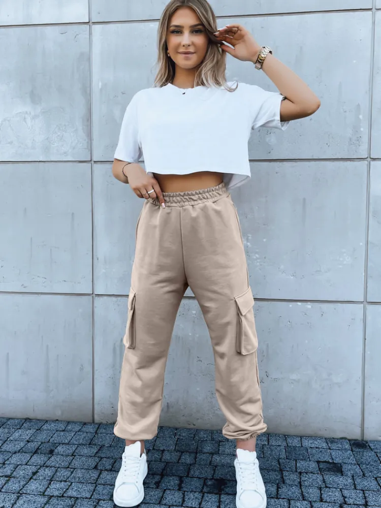 Spodnie Damskie>Dstreet Spodnie damskie dresowe BAGGY beżowe UY1607