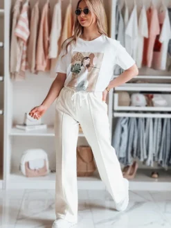 Spodnie Damskie>Dstreet Spodnie damskie dresowe DRESSANIK ecru UY2703