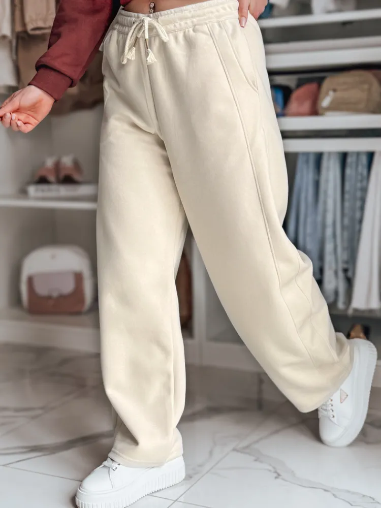 Spodnie Damskie>Dstreet Spodnie damskie dresowe wide leg DRESMOOD PREMIUM beżowe UY2689