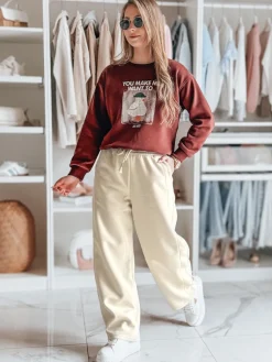 Spodnie Damskie>Dstreet Spodnie damskie dresowe wide leg DRESMOOD PREMIUM beżowe UY2689