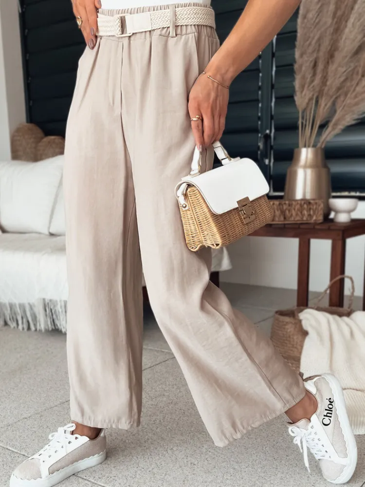 Spodnie Damskie>Dstreet Spodnie damskie dzwony CHIMAS jasnobrązowe UY2107