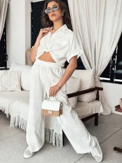 Spodnie Damskie>Dstreet Spodnie damskie dzwony GRITAN ecru UY2089