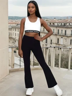 Spodnie Damskie>Dstreet Spodnie damskie dzwony High Waist SLIMLINE czarne UY2147