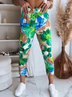 Spodnie Damskie>Dstreet Spodnie damskie FLOWER GARDEN zielone UY1482