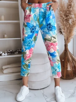 Spodnie Damskie>Dstreet Spodnie damskie FLOWER GARDEN turkusowe UY1480