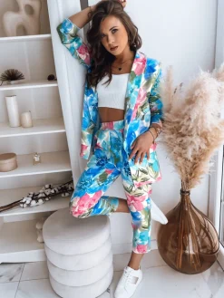 Spodnie Damskie>Dstreet Spodnie damskie FLOWER GARDEN turkusowe UY1480