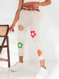 Spodnie Damskie>Dstreet Spodnie damskie FLOWRIS beżowe UY1891