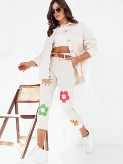 Spodnie Damskie>Dstreet Spodnie damskie FLOWRIS beżowe UY1891