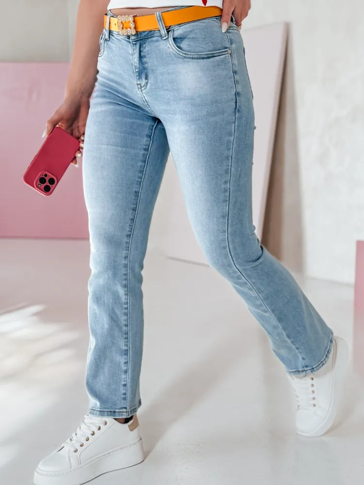 Jeansy Damskie>Dstreet Spodnie damskie jeansowe straight leg z paskiem TENDJEN niebieskie UY2497