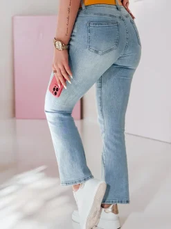 Jeansy Damskie>Dstreet Spodnie damskie jeansowe straight leg z paskiem TENDJEN niebieskie UY2497