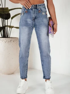 Jeansy Damskie>Dstreet Spodnie damskie jeansowe MOM niebieskie UY1882