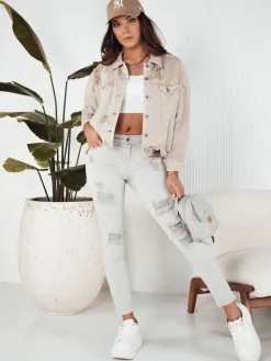 Jeansy Damskie>Dstreet Spodnie damskie jeansowe MOLI jasnoszare UY1874