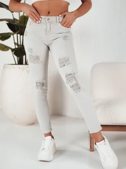 Jeansy Damskie>Dstreet Spodnie damskie jeansowe MOLI jasnoszare UY1874