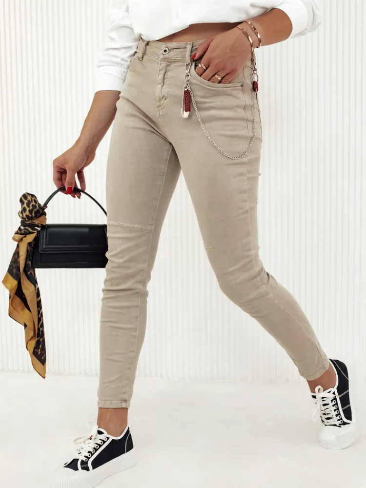 Jeansy Damskie>Dstreet Spodnie damskie jeansowe FABIANA beżowe UY2123