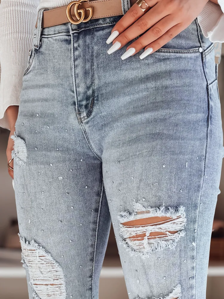 Jeansy Damskie>Dstreet Spodnie damskie jeansowe skinny DEMISTYLE niebieskie UY2496