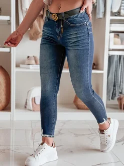 Jeansy Damskie>Dstreet Spodnie damskie jeansowe skinny z paskiem SKINNYJUP niebieskie UY2223
