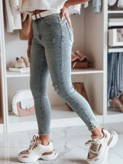 Jeansy Damskie>Dstreet Spodnie damskie jeansowe skinny z paskiem ICONON niebieskie UY2465