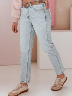 Jeansy Damskie>Dstreet Spodnie damskie jeansowe slim fit z paskiem SLIMLEN niebieskie UY2349