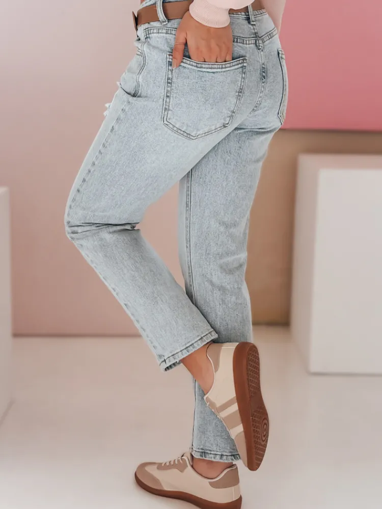 Jeansy Damskie>Dstreet Spodnie damskie jeansowe slim fit z paskiem SLIMLEN niebieskie UY2349