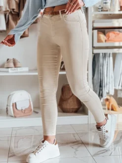 Jeansy Damskie>Dstreet Spodnie damskie jeansowe CLARET z paskiem w zestawie jasnobeżowe UY2440