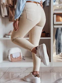 Jeansy Damskie>Dstreet Spodnie damskie jeansowe CLARET z paskiem w zestawie jasnobeżowe UY2440