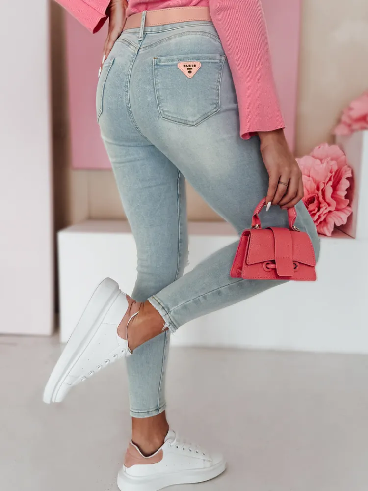 Jeansy Damskie>Dstreet Spodnie damskie jeansowe skinny z paskiem SLIMIVI niebieskie UY2423
