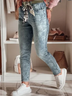 Jeansy Damskie>Dstreet Spodnie damskie jeansowe slim fit z paskiem FLORETTA niebieskie UY2490