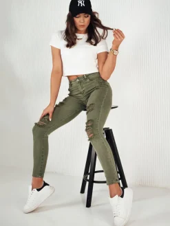 Jeansy Damskie>Dstreet Spodnie damskie jeansowe MOLI zielone UY1873