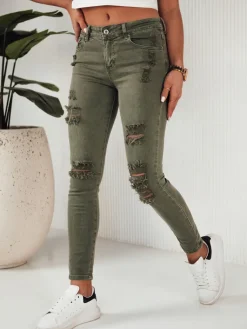 Jeansy Damskie>Dstreet Spodnie damskie jeansowe MOLI zielone UY1873