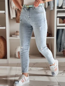 Jeansy Damskie>Dstreet Spodnie damskie jeansowe slim fit STEFANIA niebieskie UY2420