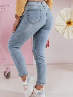 Jeansy Damskie>Dstreet Spodnie damskie jeansowe slim fit w kwiatki FLORENSSO niebieskie UY2467