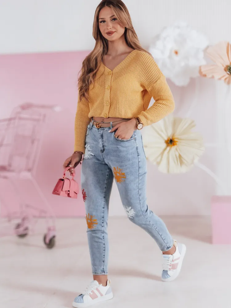 Jeansy Damskie>Dstreet Spodnie damskie jeansowe slim fit w kwiatki FLORENSSO niebieskie UY2467