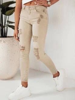 Jeansy Damskie>Dstreet Spodnie damskie jeansowe MOLI ciemnobeżowe UY1872