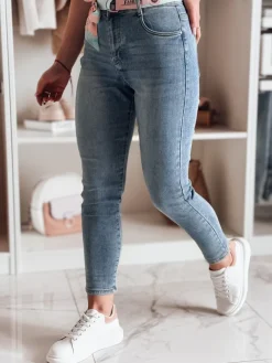 Jeansy Damskie>Dstreet Spodnie damskie jeansowe slim fit z paskiem TRENDLINE niebieskie UY2478