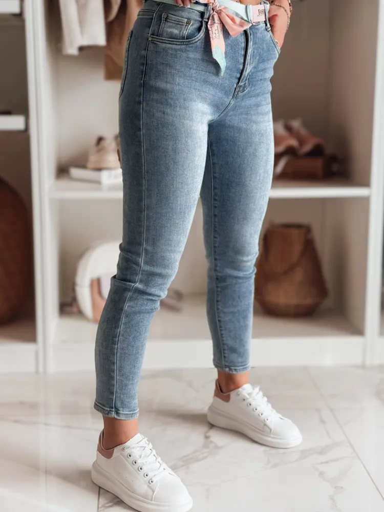 Jeansy Damskie>Dstreet Spodnie damskie jeansowe slim fit z paskiem TRENDLINE niebieskie UY2478