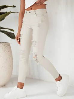 Jeansy Damskie>Dstreet Spodnie damskie jeansowe MOLI jasnobeżowe UY1875