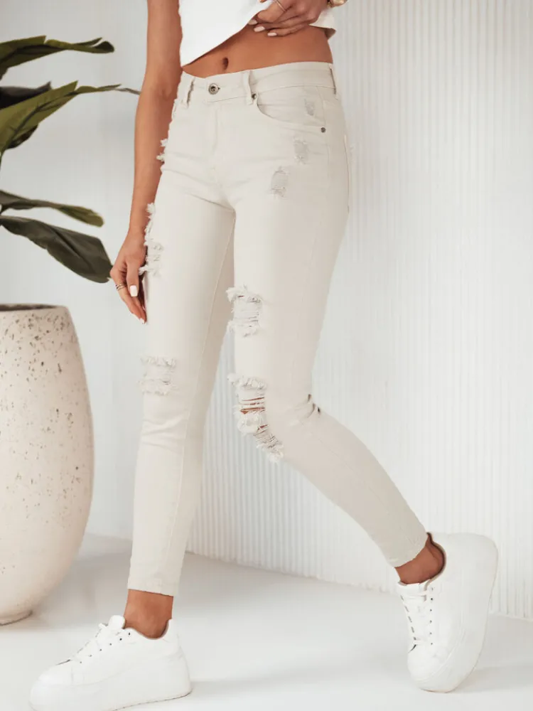 Jeansy Damskie>Dstreet Spodnie damskie jeansowe MOLI jasnobeżowe UY1875