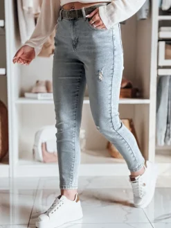 Jeansy Damskie>Dstreet Spodnie damskie jeansowe slim fit z paskiem MIXFELL niebieskie UY2418