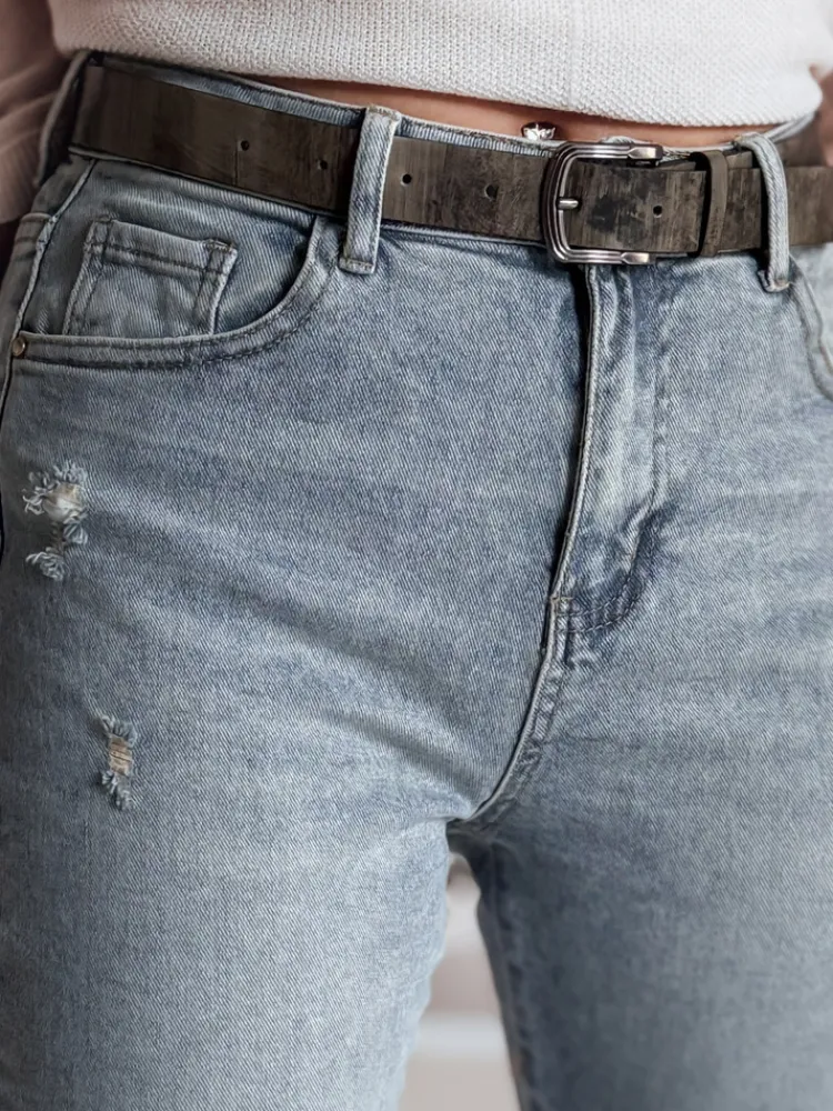 Jeansy Damskie>Dstreet Spodnie damskie jeansowe slim fit z paskiem MIXFELL niebieskie UY2418