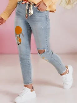 Jeansy Damskie>Dstreet Spodnie damskie jeansowe slim fit z paskiem GIRLHOOD niebieskie UY2484